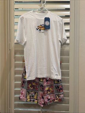 Anthropologie Butterfly Print Shorts & Life is Good Tee Shirt